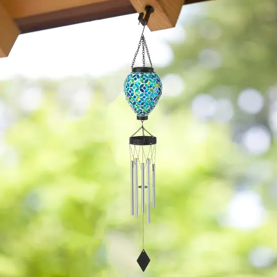Set of 2 37"H Solar Lighted Metal and Glass Mosaic Windchime 2pcs-Multicolor {11}