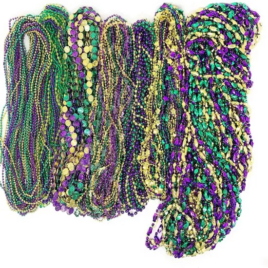 Mardi Gras Beads Bulk (500 Pcs) - Metallic Assorted Designs for Masquerade Costume Party Favors by 4E's Novelty {1}