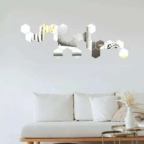 Hexagon 12 Silver 3" MIRROR STICKERS Acrylic WALL DECALS Dorm Rooms Decorations {1}