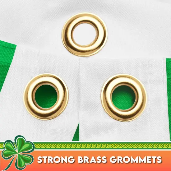 G128 2 Pack: Ireland Irish Shamrock Pleated Fan Flag | 2x4 Ft | Printed 150D Polyester | St. Patrick's Day Decor, Indoor/Outdoor, Vibrant Colors, Brass Grommets {3}