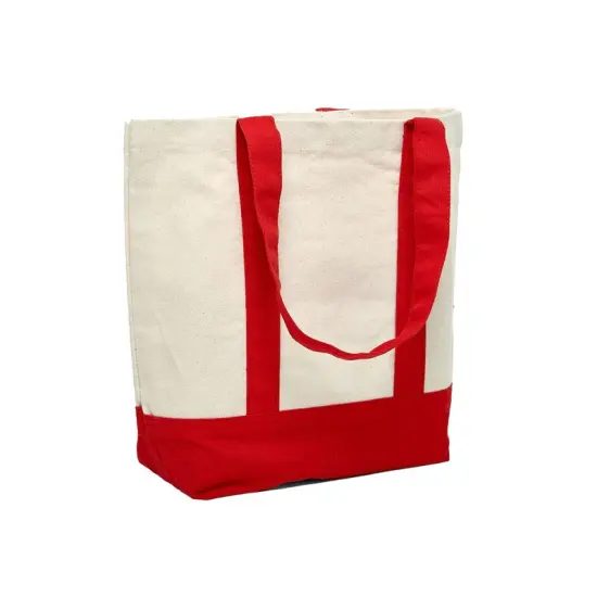 Durable Canvas Tote Bag with Two-Tone Accent 14 5/16" x 4 1/4" x 12 1/2" Red / Natural {2}