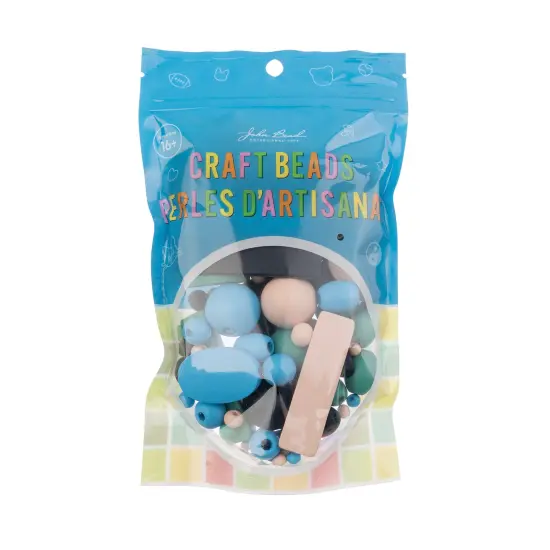 John Bead Craft Wood Beads with Elastic Nylon Cord, 90g Blue& Natural &Green {5}