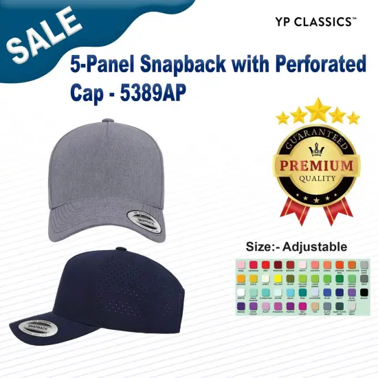 YP Classics&reg; 5-Panel Snapback with Perforated Cap Black {3}