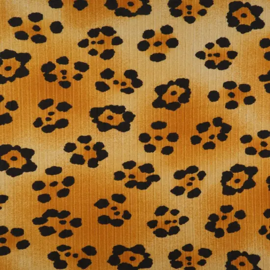 1 Yard 8X3 Yummy Rib Animal Leopard Print Stretch Knit Fabric 58/60 Inches Wide KHAKI/BLK {4}