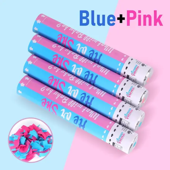 Gender Reveal Confetti Cannon - Set of 4 (2 Blue + 2 Pink) for Stunning Baby Gender Announcements, Perfect Gender Reveal Cannon for Parties and Celebrations {2}