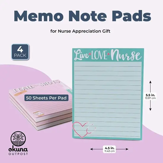 Writing Note Pads for Nurse Appreciation Gifts (4.25 x 5.5 In, 4 Pack) Multicolor {2}