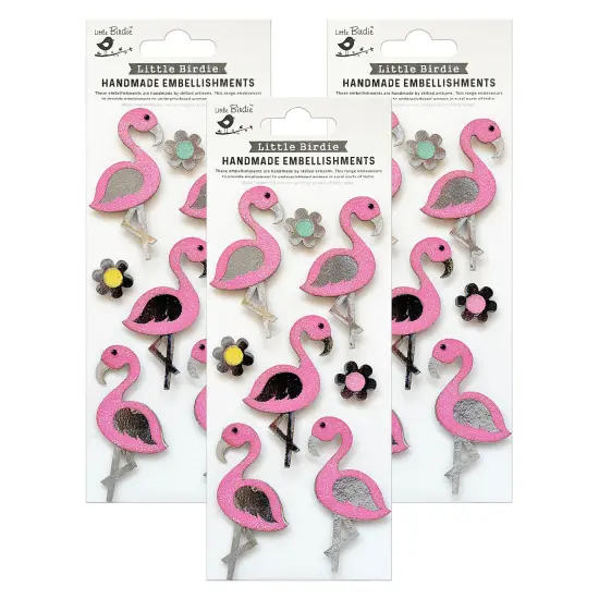 Pack of 3 - Little Birdie 3D Sticker Embellishment 8/Pkg-Fancy Flamingo {1}