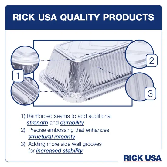 RICK USA: 13x9" All Purpose Pan - 25 Pack - Disposable Aluminum Foil, Multi-Purpose Baking-Cooking, Durable, Grill-Oven-Freezer-Dishwasher, Recyclable {6}