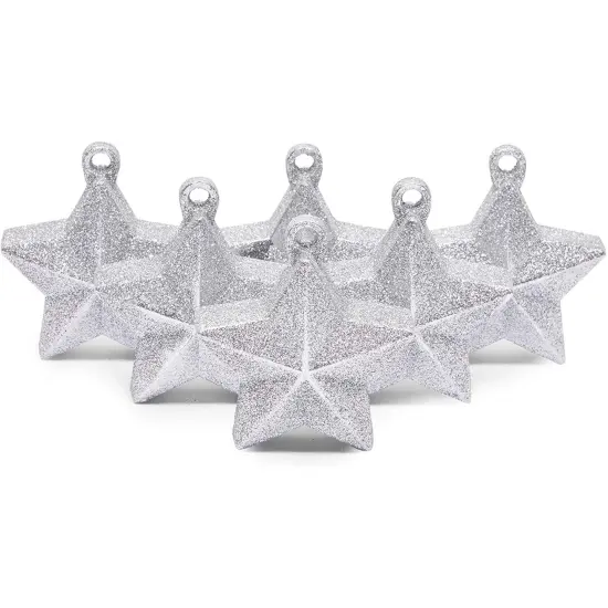 Glitter Star Balloon Weights, Silver Party Decorations, 5.2 oz (3.5(L)&ldquo;X1.75"(W) X 4"(H) inch, 6 Pack) {5}