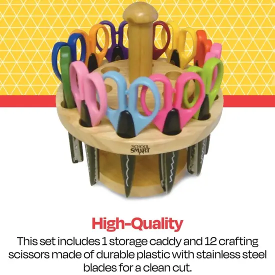 School Smart Paper Edger Scissor Set with Stand, Assorted Designs, Pack of 12 {6}