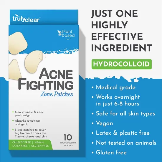Truly Clear: Hydrocolloid Acne Fighting Zone Patches - 10ct - 3 Sizes, Zit & Blemish Covers, Face & Body, Vegan Skincare, Overnight Spot Treatment {4}