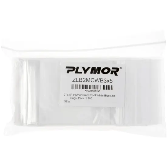 Plymor 3" x 5", 2 Mil with White-Block Zipper Reclosable Plastic Bags {4}