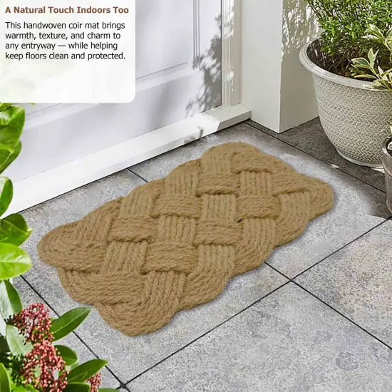 Gardenised Heavy Duty Coco Coir Doormat Non Slip PVC Baking Embossed Welcome Design Natural Coconut Fiber Floor Mat for Front Door Porch Patio Entryway Garage Mudroom & Outdoor Use 18x30" Woven Knot {3}