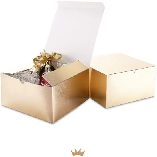 Champagne Gold Gift Boxes with Lids 10 Pack 8x8x4 Inches, Parer Bridesmaid Proposal Boxes, Gift Boxes in Bulk for Wedding, Party, Light Weight Gifts (Glossy Champagne Gold, Grain Texture) {3}