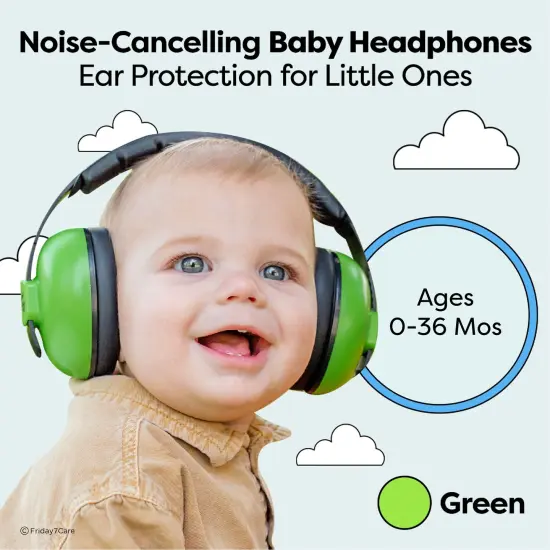 Friday 7Care Baby Headphones - Baby Ear Protection, Noise Cancelling Headphones with Adjustable Headband for Ages 0-24 Months, Green Multicolor {2}