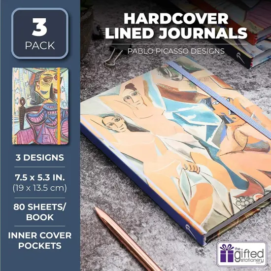 3-Pack Pablo Picasso Hard Cover Diary Journals Notebooks, 160 Lined Pages each (7x5 inches) Multicolor {2}