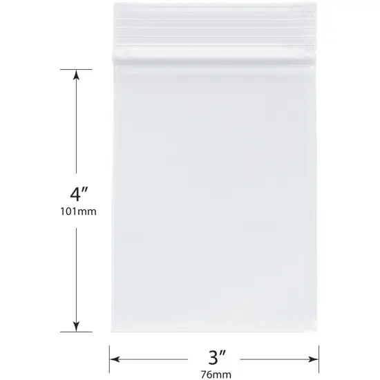 Plymor 3" x 4", 2 Mil Zipper Reclosable Plastic Bags {3}