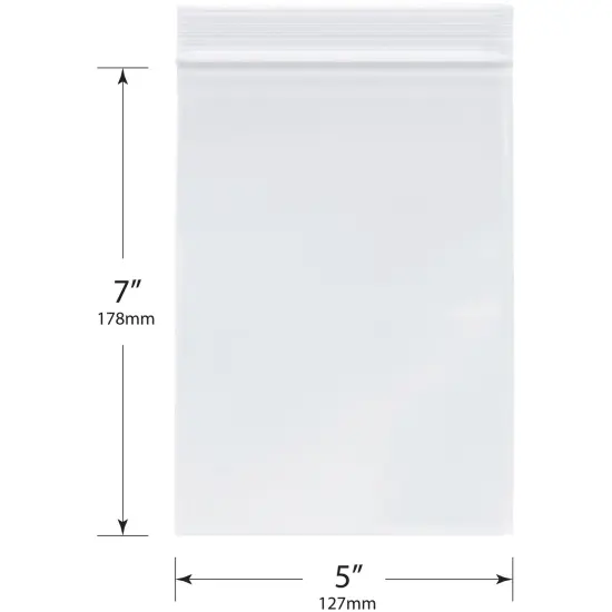 Plymor 5" x 7", 2 Mil Zipper Reclosable Plastic Bags {3}