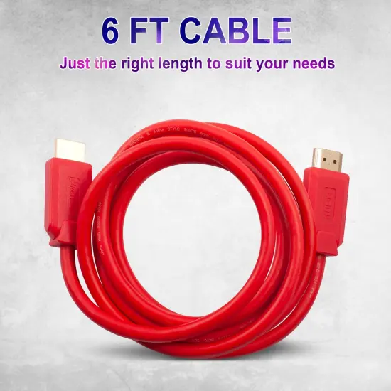 Insten - HDMI Male to Male Cable, 2.1 Version, 8K 60Hz, 48Gbps, PVC Cable, Gold Connectors, 6ft , Red {7}