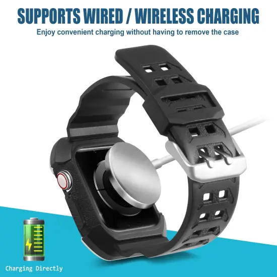 Insten Watch Band with Rugged Bumper Case For Apple Watch 40mm Series 6 SE 5 4, Replacement Strap, Black/Silver {4}