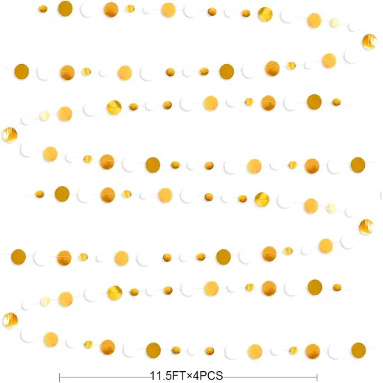 46 Ft White & Gold Circle Dot Garland &ndash; Hanging Paper Streamer for Weddings, Birthdays, Baby Showers & Parties {2}