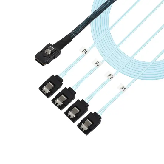 Mini SAS to 4 SATA Transfer Cable, with Tags, Connects a Blue, 3.3 ft. {1}
