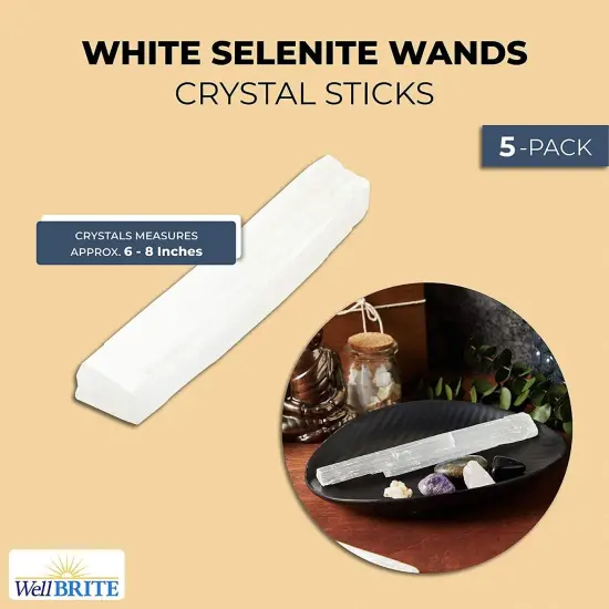 5 Pieces Selenite Wand, Large Crystals and Healing Stones Stick, 6-8 inches White {2}