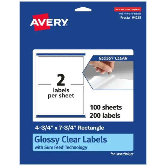 Avery Glossy Clear Rectangle Labels with Sure Feed, 4.75" x 7.75" {1}