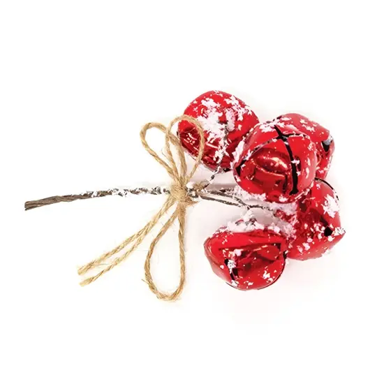 Snowy Red Jingle Bell Pick 5 Inch for Holiday Decorations and Crafts {1}