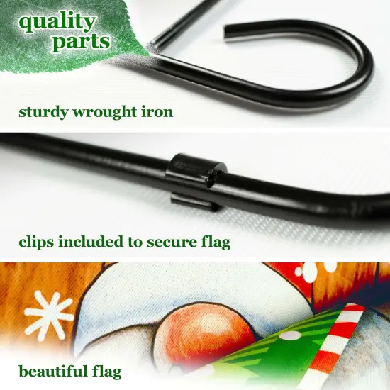 G128 Combo Pack: Garden Flag Stand 36x16IN & Garden Flag Christmas Welcome Gnome Printed 12x18IN Double Sided {4}