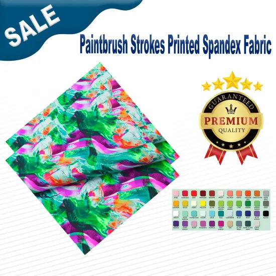 Paintbrush Strokes Printed Spandex Fabric Multicolor {2}