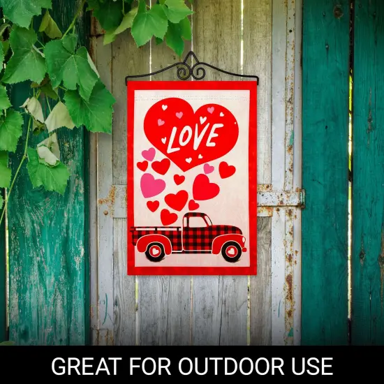 G128 Combo Pack Garden Flag Hanger 14IN & Garden Flag Happy Valentine's Day Love Truck Printed 12x18IN Double Sided {4}