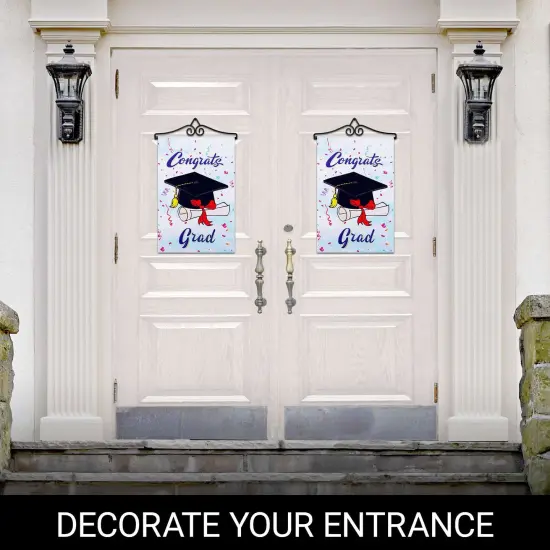 G128 Combo Pack Garden Flag Hanger 14IN & Garden Flag Happy Graduation Congrats Cap Printed 12x18IN Double Sided {6}