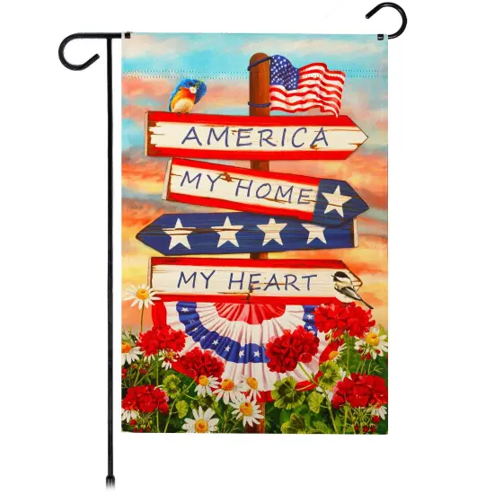 G128 America My Home My Heart Garden Flag 12x18 In Double Sided Independence Day Yard Garden Lawn Decoration {1}