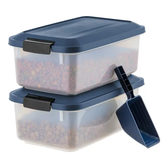 IRIS USA WeatherPro Airtight Pet Food Storage Container, 14 lbs, 2 Pack, Navy {1}