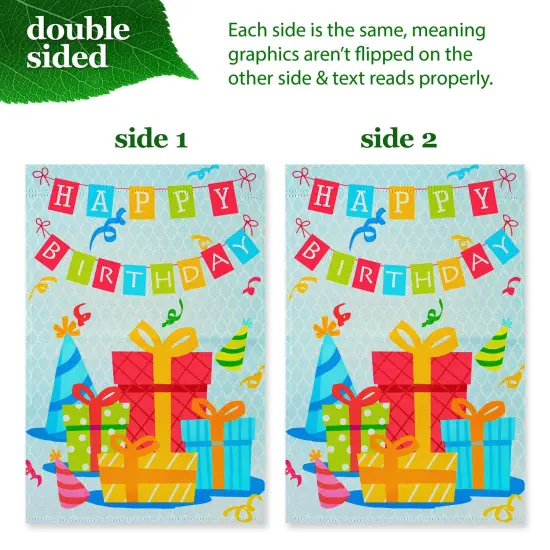 G128 Combo Pack: Garden Flag Stand 36x16IN & Garden Flag Happy Birthday Presents Printed 12x18IN Double Sided {5}