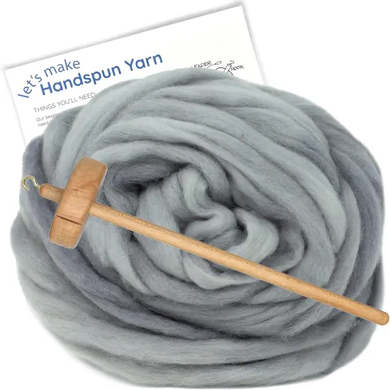 LEARN TO SPIN - Beginner's Spinning Kit with Hand Dyed BFL Roving, Drop Spindle & Printed Instructions w/ Video. Many Colors. Silver {1}