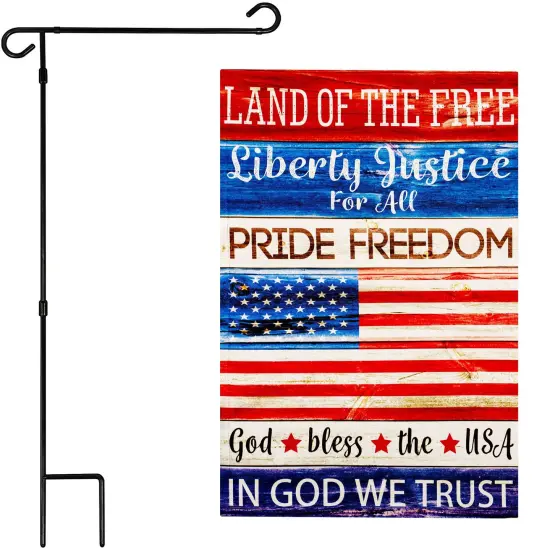 G128 Combo Pack: Garden Flag Stand 36x16IN & Garden Flag Land of the Free Liberty Printed 12x18IN Double Sided {1}