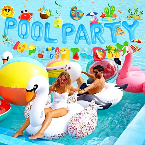 Summer Pool Beach Hanging Swirls 9 Pack Foil Ceiling Hanging Swirls Pool Party Balloons Swimming Pool Birthday Party Banner Beach {3}