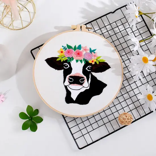 Louise Maelys Cow Beginners Embroidery Kits,Cross Stitch Starter kit for Adults with Embroidery Cloth Hoop Needles Instruction and Threads {4}