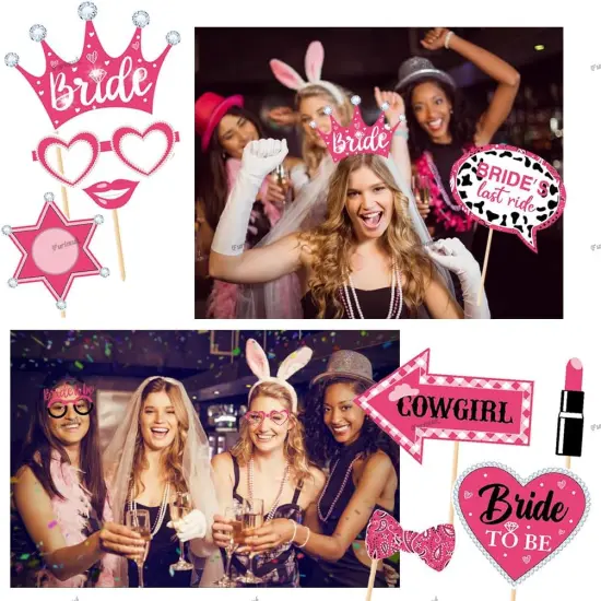 25 Pcs Valentine's Day Bachelorette Photo Booth Props, Funny Cowgirls Bride's Last Ride Selfie Photobooth Props, Creative Party Decoration Supplies {4}