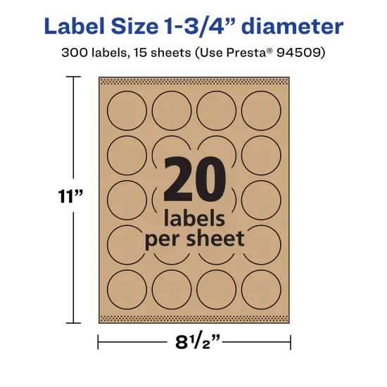 Avery Kraft Brown Round Labels with Sure Feed, 1.75" diameter {5}