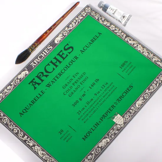 Arches Aquarelle Cold Pressed Watercolor Block 9"X12"- 140lb, 20 Sheets {3}