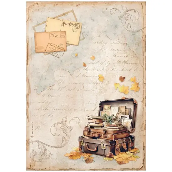 Stamperia Rice Paper Sheet A4-Golden Harmony Suitcase {1}