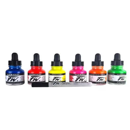Daler-Rowney FW Acrylic Ink Set 6/Pkg-Neon {6}