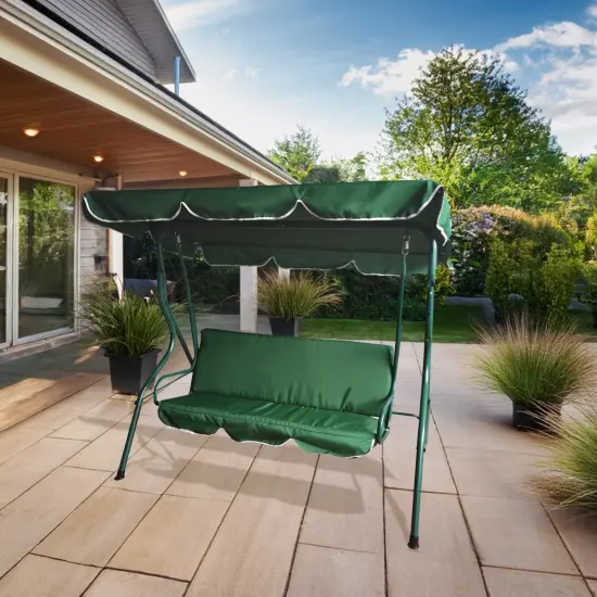 Northlight 3-Seater Outdoor Patio Swing with Adjustable Canopy - Green {3}