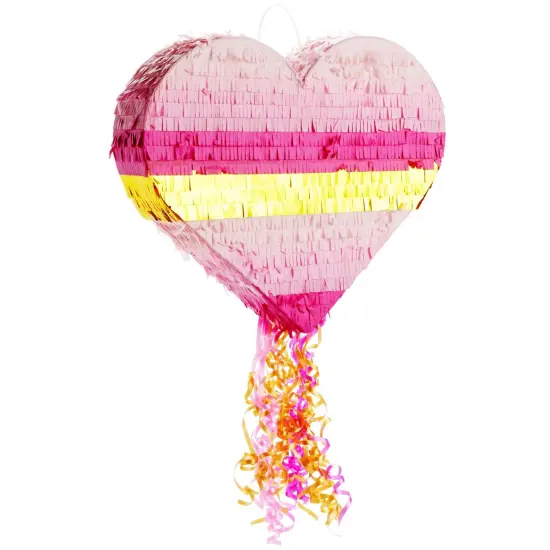 Sparkle and Bash Pink and Gold Ombre Pull String Heart Pinata, Ideal for Birthday Party Decorations & Supplies, Quinceanera, Valentine's Day (16 x 13 x 3 In, Small), Ages 3-14 {1}