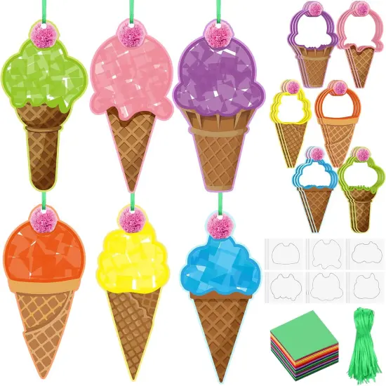 24 Sets Summer Craft Kits Ice Cream Tissue Paper Craft DIY Make Your Own Ice Cream Hanging Ornaments for Summer {1}