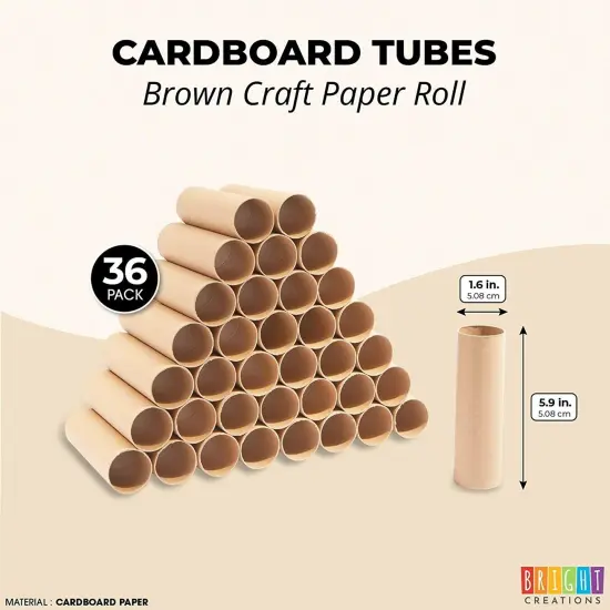 36 Brown Empty Paper Towel Rolls, Cardboard Tubes for Crafts, DIY Classroom Projects (1.6 x 5.9 In) {6}