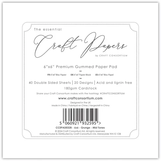 Craft Consortium Double-Sided Paper Pad 6"X6" 20/Pkg-Grunge - Mid Tones {3}